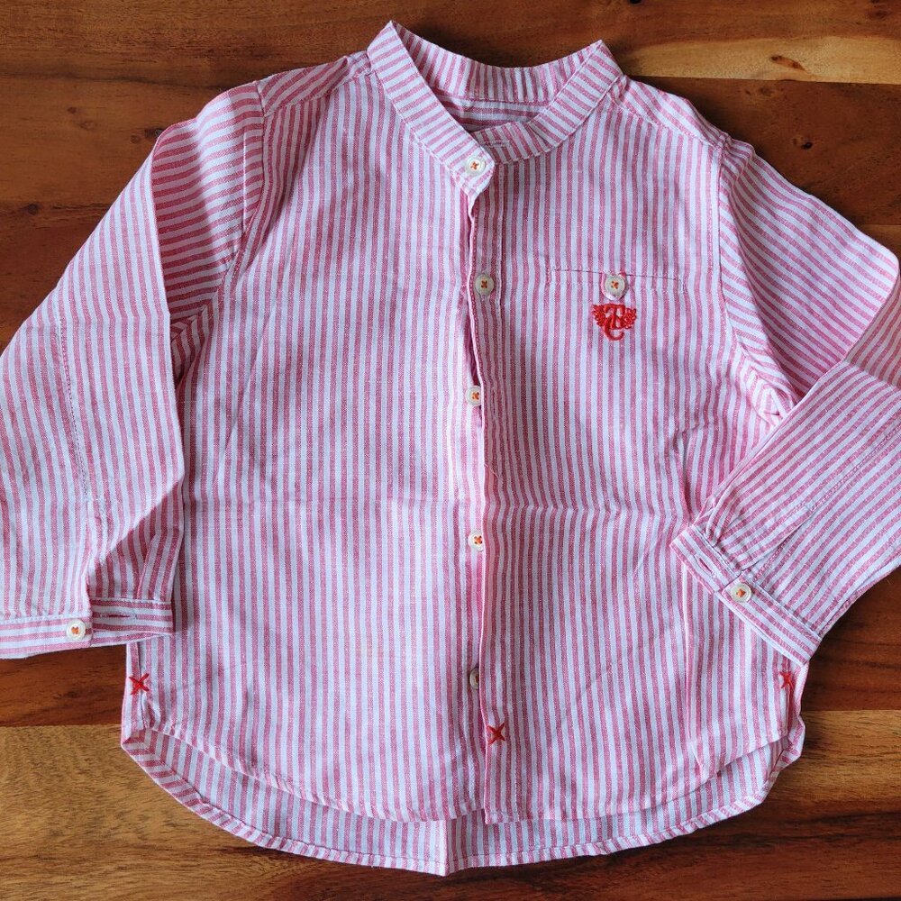 Tartine et Chocolat Linen 18M Striped Dress Shirt Button Up Quiet Luxury Chic
